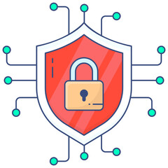 
Padlock inside shield, concept of cybersecurity in flat outline icon
