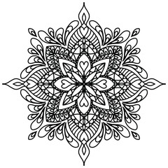 Fototapeta premium Vector hand drawn mandala isolated on white background. Mandala coloring page. Valentine's day greeting card. Outline mandala of hearts.