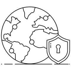 
Globe with locked shield, global security icon
