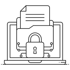 
Folder inside laptop with padlock, data encryption concept icon
