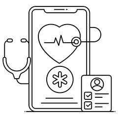 
Flat outline icon of online medical service, mobile treatment 
