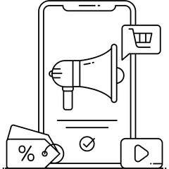 
Mobile marketing flat outline icon, online advertisement 
