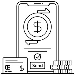 
Mobile transaction flat outline icon, mobile payment 
