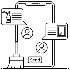 
Online cleaning service flat outline icon, mobile application

