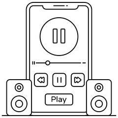 
Music app flat outline icon, music player 
