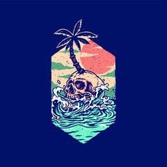 Skull summer beach t shirt graphic design, isolated on dark background