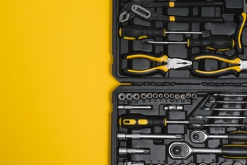 Fototapeta premium Box with set of tools for car repair, closeup