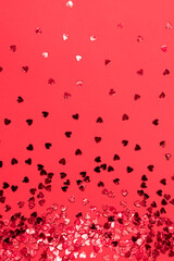 Red hearts on a red background. Valentine's day, love relationship. Festive concept