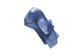 Flowing blue silk scarf isolated on white background.
