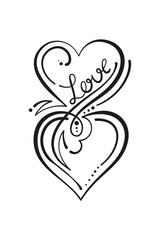 Two intertwined hearts, an abstraction. Outline style. Vector isolated on a white background.