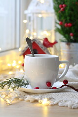 christmas still life with cup of coffee