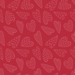 Vector monochrome romantic seamless pattern with hearts. Can be used for wallpaper, pattern fills, web page background,surface textures. Lovely repeatable red and white vector background