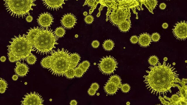 3d rendered covid-19 virus multiplying while moving in a fluid. Mutation concept B.1.17