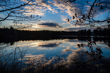 Fototapeta na wymiar Blue Hour Sunset reflections on a pond