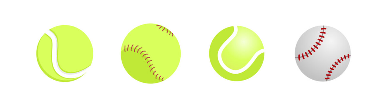 Realistic tennis and baseball ball close up isolated on white background. Tennis gear for the game. illustration.