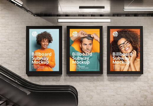 3 Billboards Hanging On Underground Wall Mockup