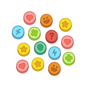 Colorful ecstasy pillls vector illustration isolated.