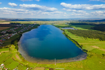 bird's eye view of the lake on a sunny summer day