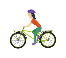 Cool character design on adult young woman riding bicycles. Stylish short hair female hipsters on bicycle, side view, isolated.