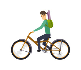 Fototapeta premium character of happy man on bicycle isolated on white. Concept recreation and wellness in flat style.