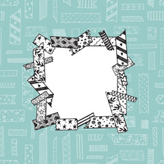 Square frame of Strips Masking Tape. Hand Drawn Doodle Sticky tape. Scotch pattern. Black and white Adhesive tape. Patchwork. Scrapbook

