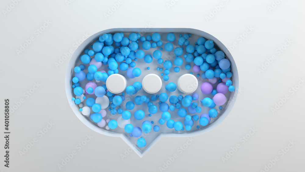 Poster 3d bright render background with cut out shape filled with colored spheres. bright positive concept.
