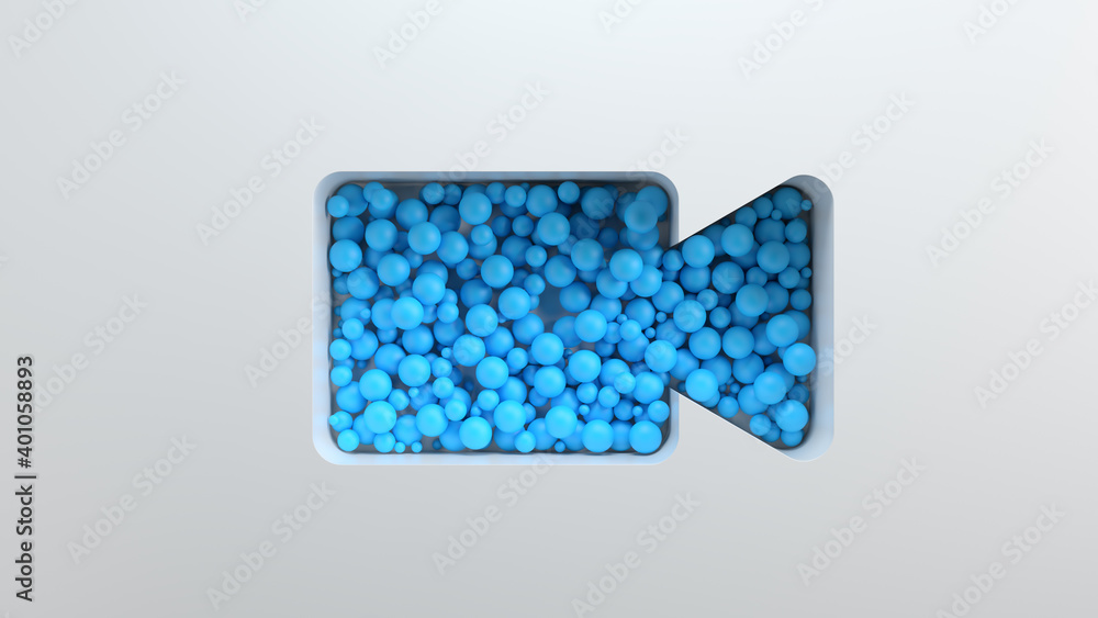 Poster 3d bright render background with cut out shape filled with colored spheres. bright positive concept.