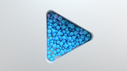 3d bright render background with cut out shape filled with colored spheres. Bright positive concept. Play shape.
