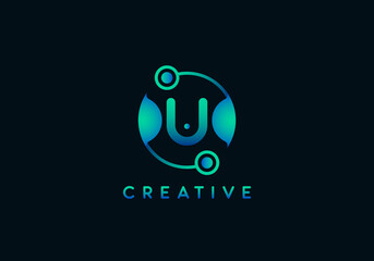 Initial Letter U Technology Logo, Unique style with gradient color.