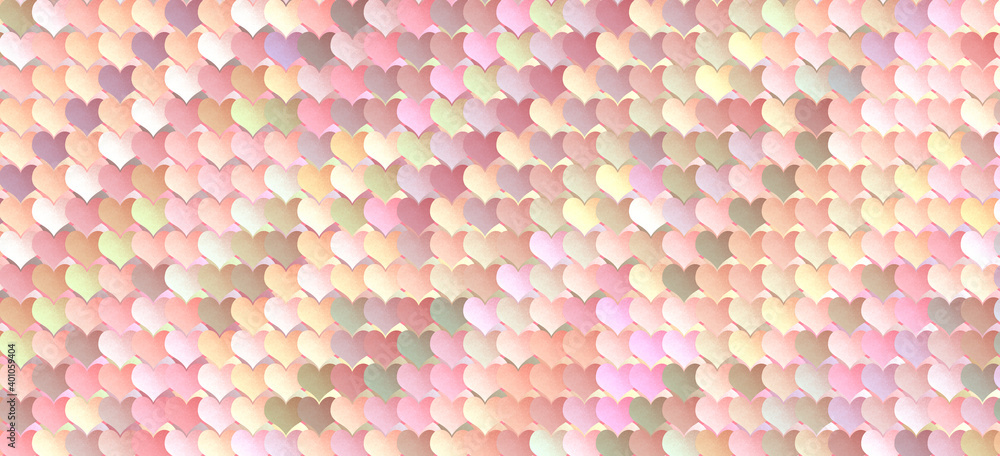 Poster symmetrically arranged multicolored hearts as a background