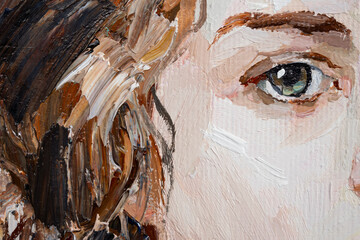 Artistic painting. The portrait of a girl with green eyes is made in a classic style.