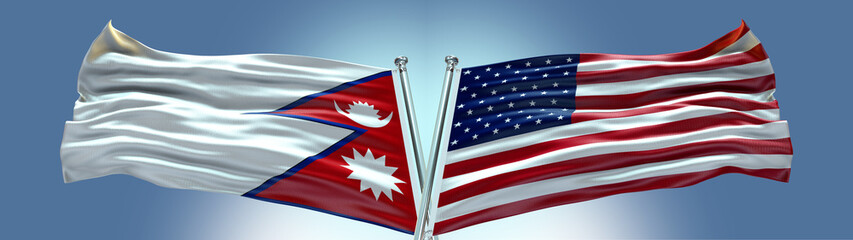 Double Flag United States of America vs Nepal flag waving flag with texture background
