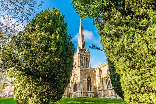 A glimpse towards the church in Oundle, UK on a bright sunny day