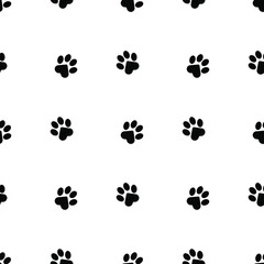 Seamless pattern with cat paw prints on a white background for fashion prints, bed linen, textiles, fabrics, wrapping paper. Vector illustration.