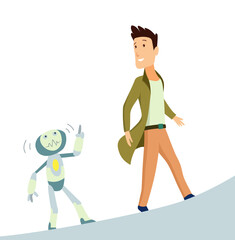 Human and robot. Concept of interaction with artificial intelligence. illustration.