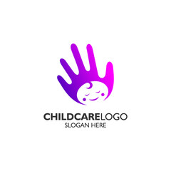 Obraz premium Kid and hand for child and babycare logo design template
