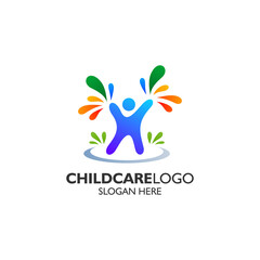 Colorful kid for childcare and painting academy logo design template