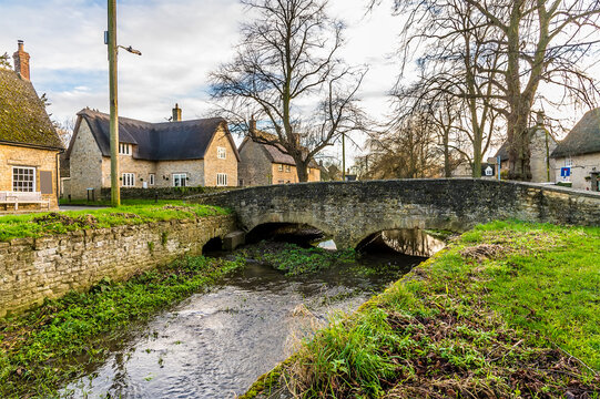 A view across the centre of Barnwell, UK on a bright sunny day