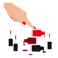 Nail polish vector illustration isolated. Nail lacquer vector with woman hand.