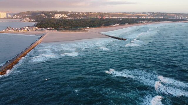Shoreline Close In 4K Aerial Footage of Costa da Caparica, 10min from Lisbon in Portugal