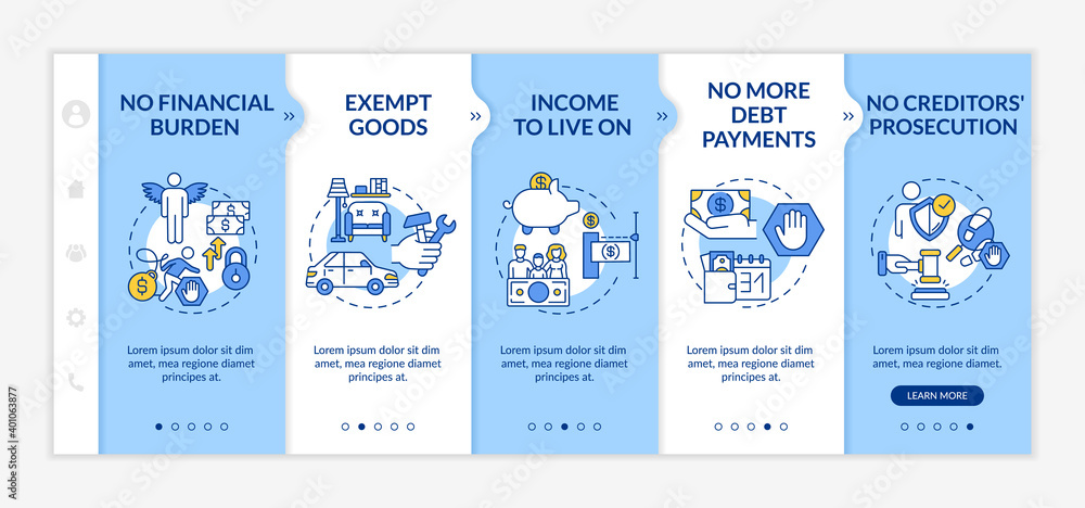 Poster debt freedom onboarding vector template. no financial burden. exempt good. income to live on. respon