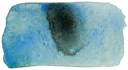 blue watercolor stain on paper element over white background