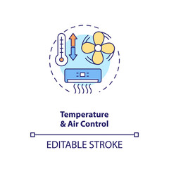 Temperature and air control concept icon. Control room ergonomics idea thin line illustration. Working in hot and cold environments. Vector isolated outline RGB color drawing. Editable stroke