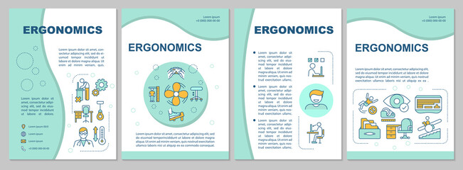 Ergonomics brochure template. Heal body injuries and disorders. Flyer, booklet, leaflet print, cover design with linear icons. Vector layouts for magazines, annual reports, advertising posters