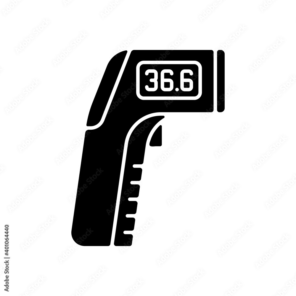 Poster infrared thermometer black glyph icon. measuring temperature from distance. non-contact thermometer.