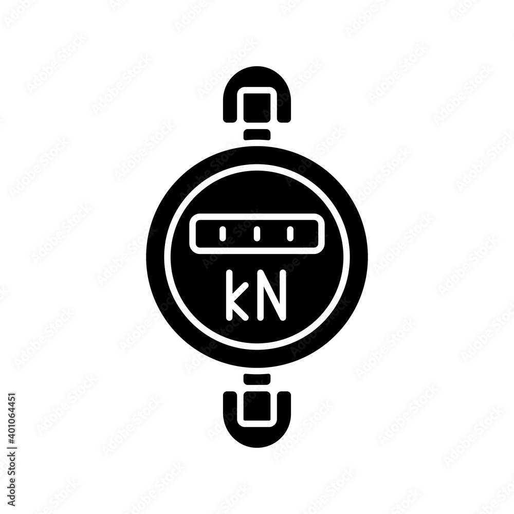 Poster dynamometer black glyph icon. device for measuring mechanical force, torque and power. heavy equipme