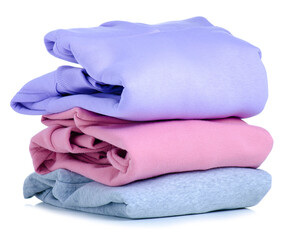 Stack folded sweaters hoodie on white background isolation