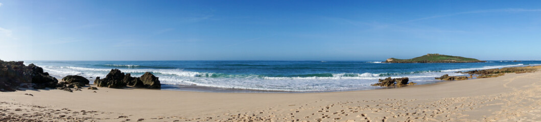 panorama view of the beach at Ilha do Pessegueiro on the Alentejo Coast of Portugal