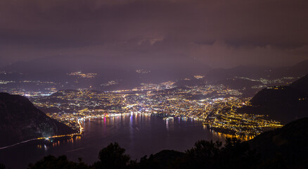 Night view from the top of Porlezza on Lake Lugano