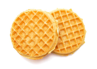 baked waffles on white background 